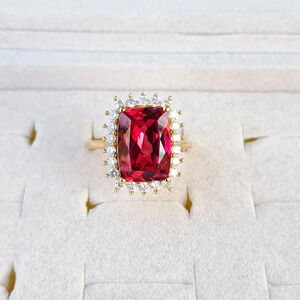 Padparadscha Sapphire & Genuine Moissanite Sunburst Ring.